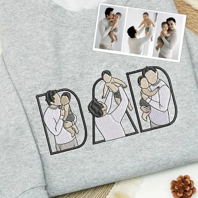 Gepersonaliseerd Sweatshirt Geborduurd Aangepast Papa en Kinderen Foto's Ontwerp Perfect Cadeau voor Vaderdag