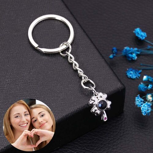 Personalized Photo Projection Four-Leaf Clover Keychain-For Her