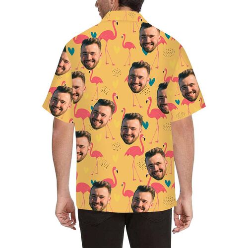 Custom Face Tall Flamingo Men's All Over Print Hawaiian Shirt