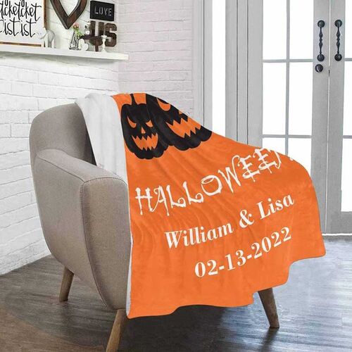 Custom Blanket with Text Personalized Halloween Gift For Couple