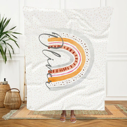 Personalized Name Soft Blanket with Watercolor Rainbow Pattern