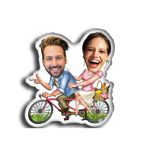 Custom Face Pillow Riding Bicycle 3D Portrait Personalized Photo Pillow Funny Gifts for Couple