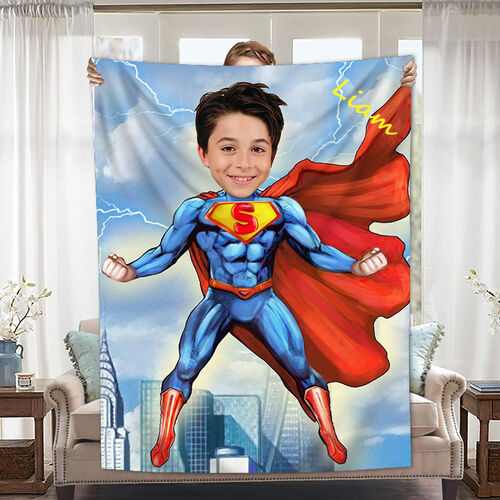 Personalized Custom Photo Blanket Cartoon Character High Altitude Lightning Background Flannel Blanket