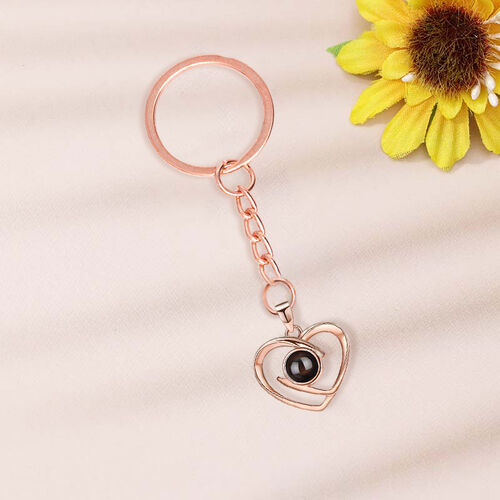Sterling Silver Personalized Heart Photo Projection Keychain