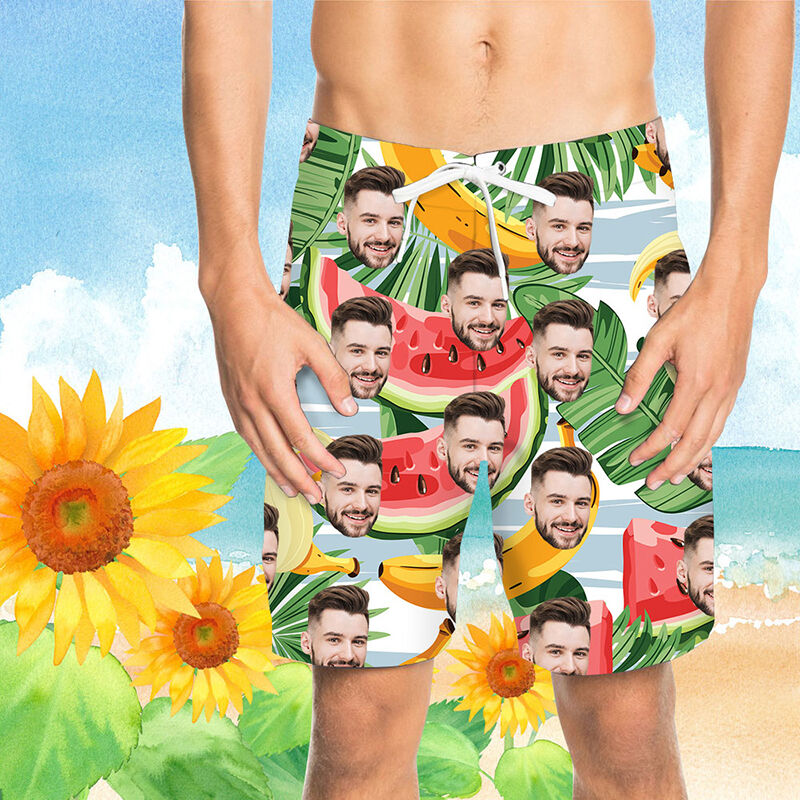 Custom Face Watermelon Men's Beach Shorts