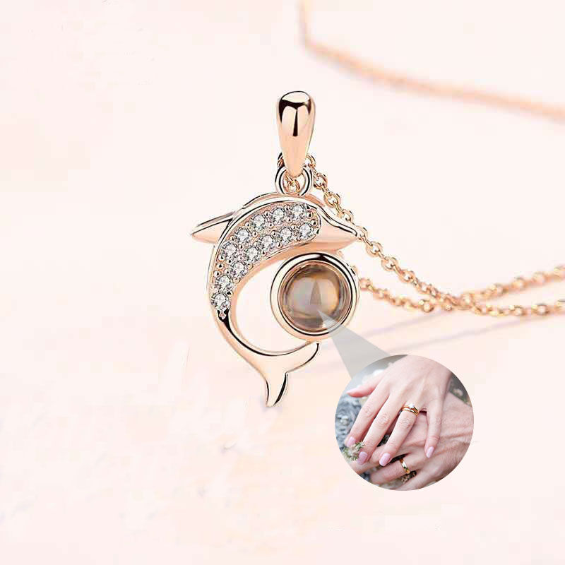 Personalized Dolphin Photo Projection Necklace with Diamonds for Women