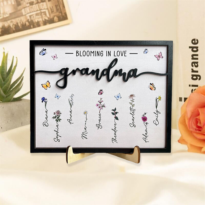 Personalized Name Frame with Custom Birthflower And Colorful Butterflies Best Gift for Grandma