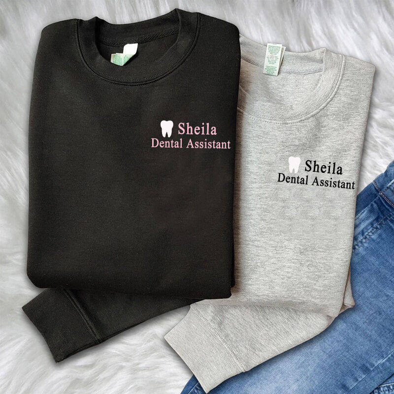 Personalized Sweatshirt Embroidered Mini Tooth Custom Name Design Gift for Dental Hygienist Friends