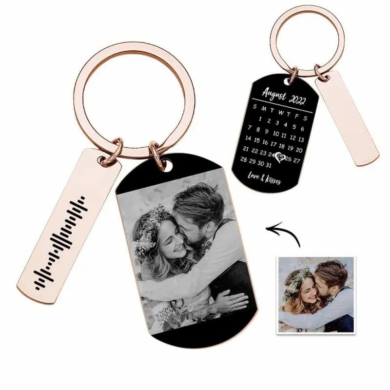 Porte-clés photo personnalisé avec code musical Cadeau pour les couples