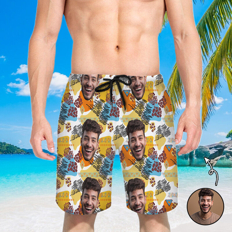 Personalized Picture Men's Beach Shorts with Seaweed Pattern Best Present for Friend