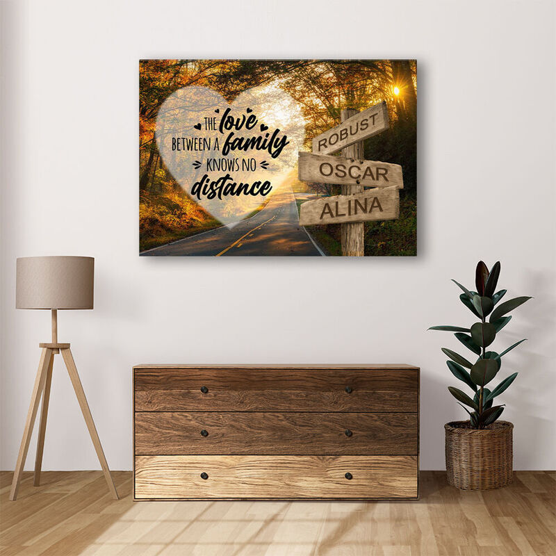 Personalized Name Canvas Wall Art Funny Gift for Family "No Distance"