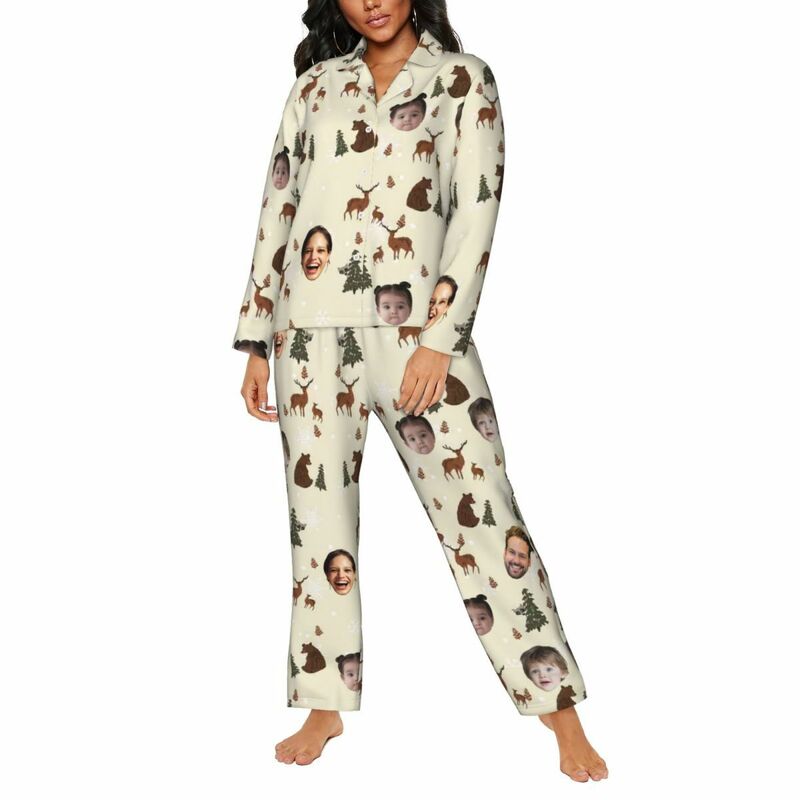 Personalized Pajamas Custom Photos Bear Reindeer Christmas Season Pattern Design Perfect Gift for Family