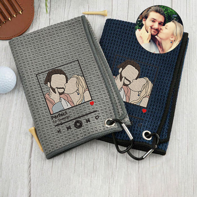 Personalized Golf Towel Custom Embroidered Couple Photo Valentine's Day Gift for Boyfriend