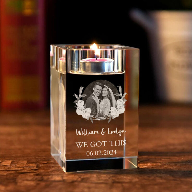 Personalized Crystal Candle Holder Customized Couple Photo Table Decoration for Anniversary