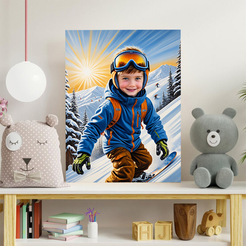 Personalized Skier Portraits with Custom Face Swap Perfect Gift for Children
