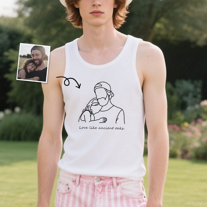 Personalized Tank Top Custom Dad and Kids Line Photo Warm Words Design Perfect Father's Day Gift