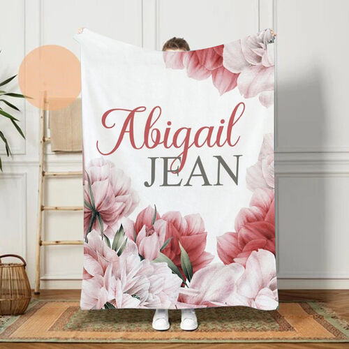 Personalized Name Blanket with Romantic Flower Pattern Heartwarming Gift for Wife