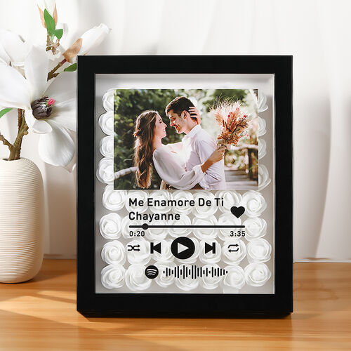 Custom Dried Flower Shadow Box With Personalized Spotify Code And Photo Gift for Couple