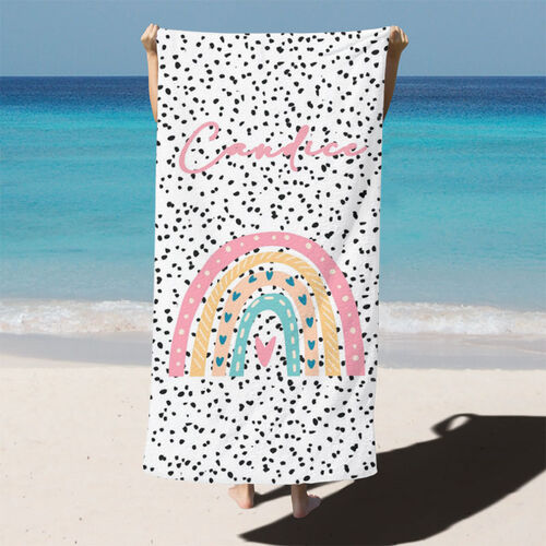 Personalized Name Bath Towel with Rainbow and Black Point Pattern for Grandma