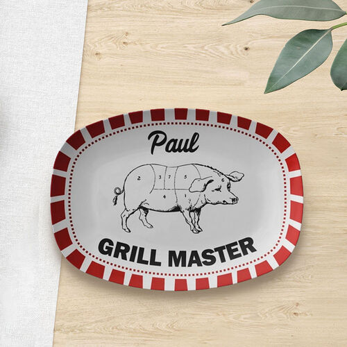 Personalized Text Plate with A Pig Pattern Funny Father's Day Gift "Grill Master"