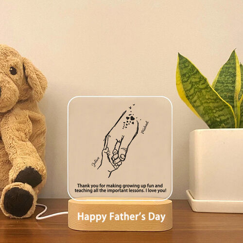 Personalized Acrylic Plaque Lamp Holding Hands Design Pattern for Father's Day Gift