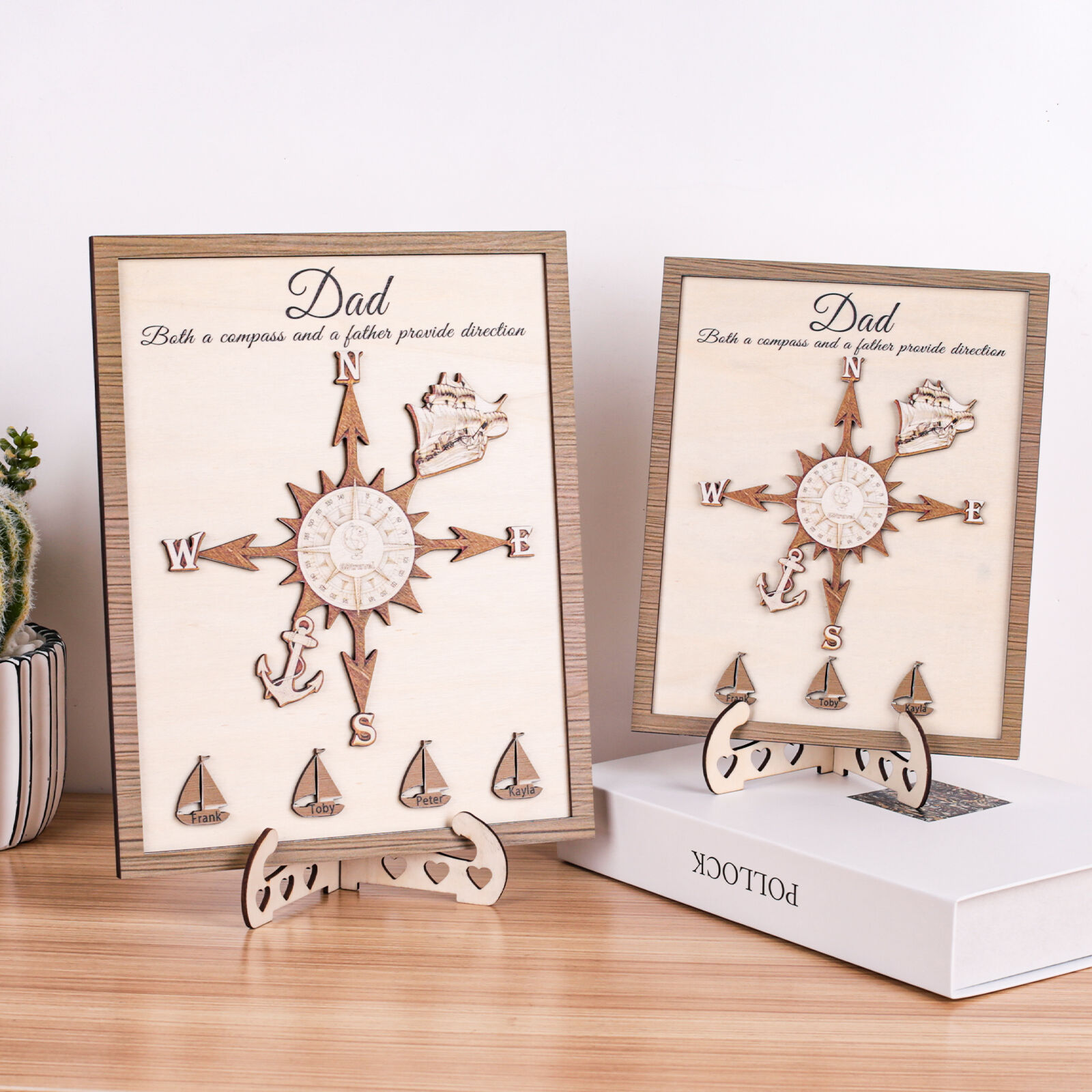 Personalized Name Frame with Compass Pattern Cool Gift for Father's Day