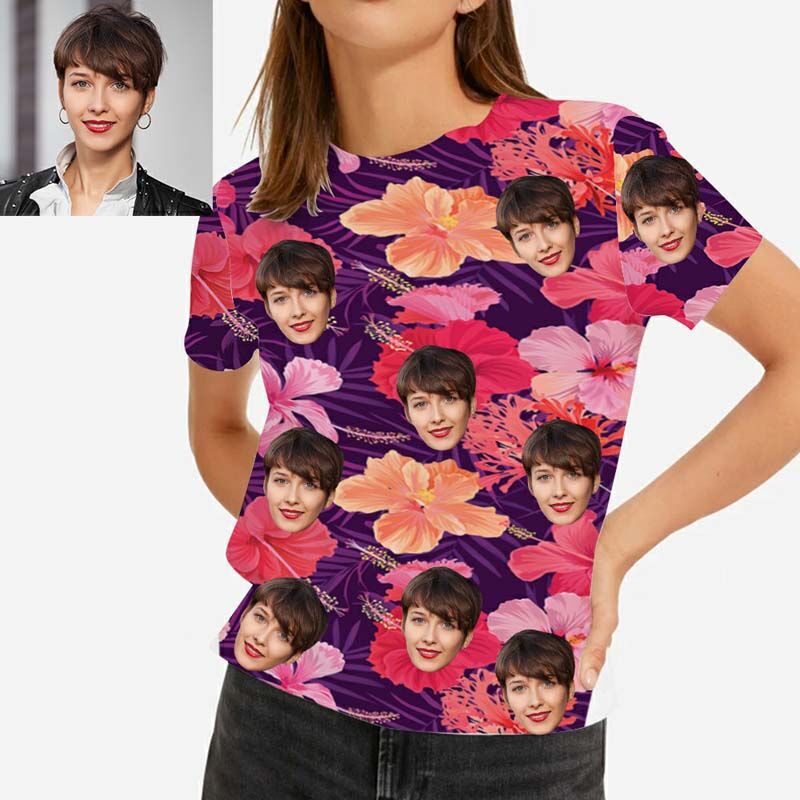 Custom Hawaiian Women's T-Shirt Printed with Colorful Flowers
