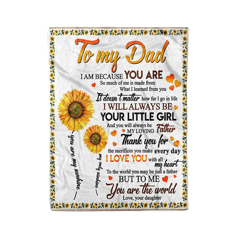Personalized Flannel Letter Blanket Letter Sunflower Blanket Gift from Daughter for Dad
