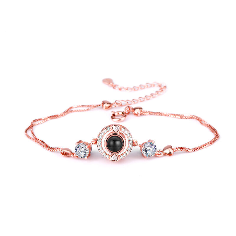 Sterling Silver Personalized Classic Round Photo Projection Bracelet with Diamonds