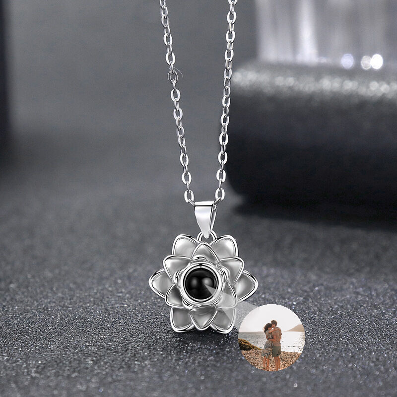 Sterling Silver Personalized Flower Projection Necklace for Girlfriend