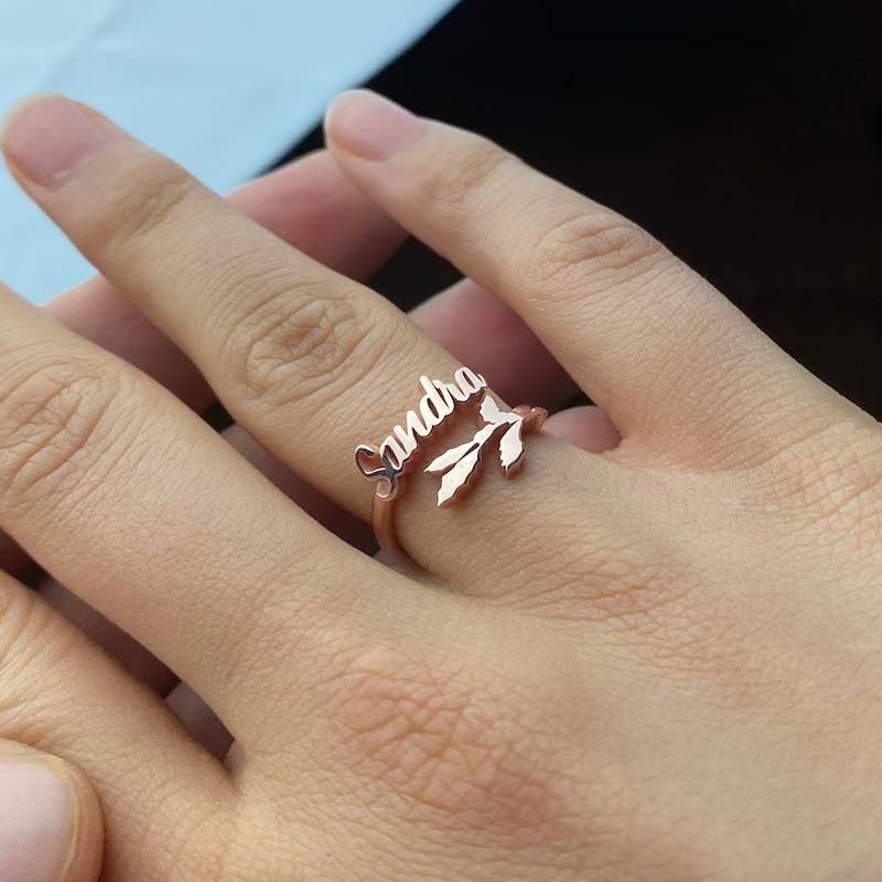Custom Name Ring with Birth Flower Silver