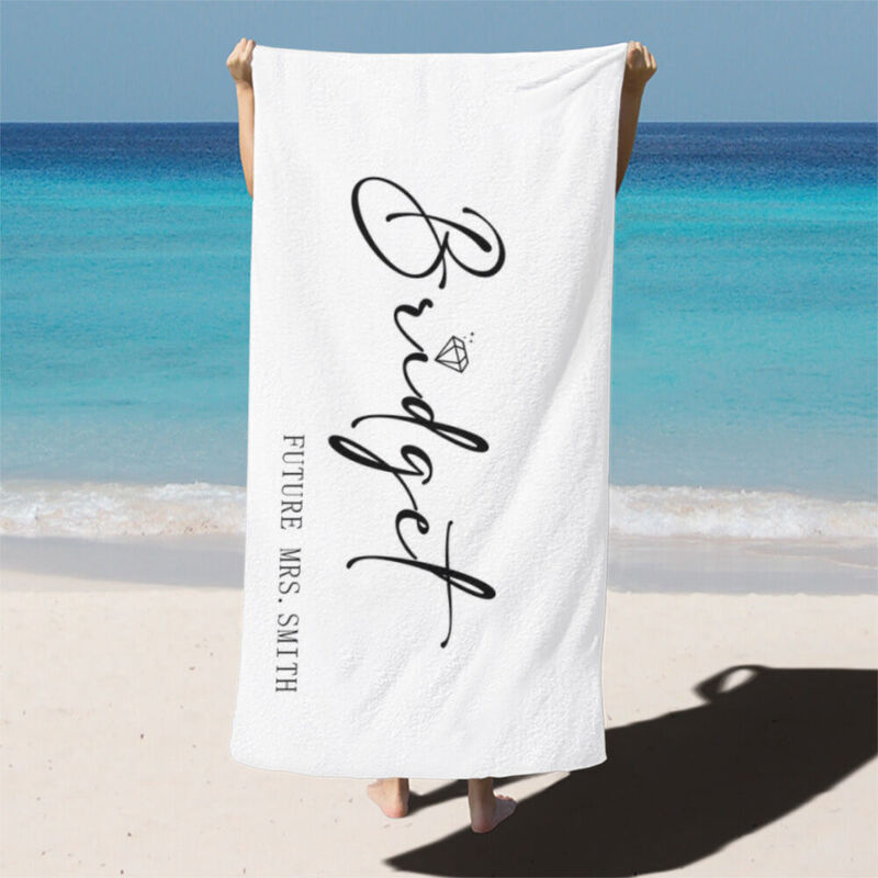 Personalized Name Bath Towel Minimalist Design Gift for Her