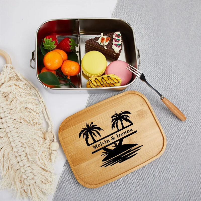 Personalized Lunch Box Custom Name With Coconut Tree