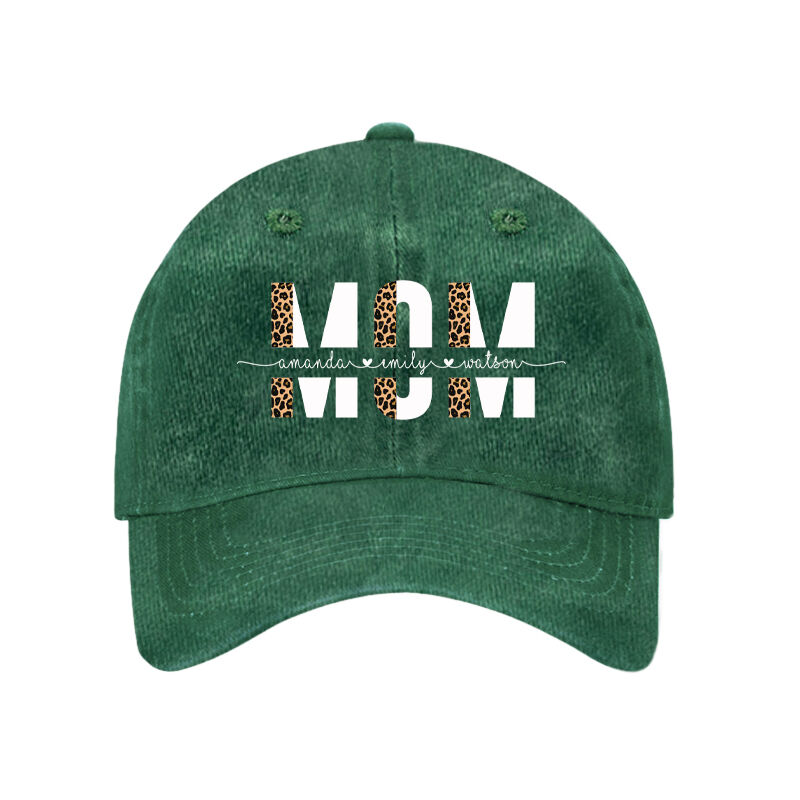 Personalized Hat with Leopard Print MOM Custom Name Design for Mother's Day