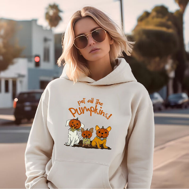 Cute Design Hoodie with Pet Pattern Wearing A Pumpkin Hood Best Gift for Pet Lover