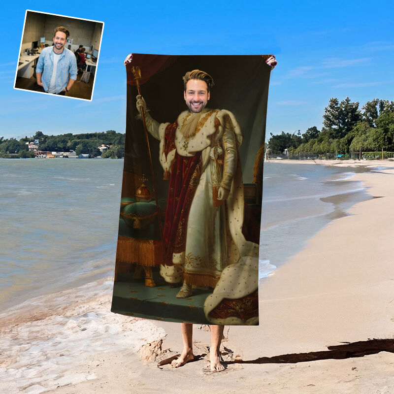 Personalized Picture Bath Towel with Noble Figure Holding A Scepter Elegant Gift for Family