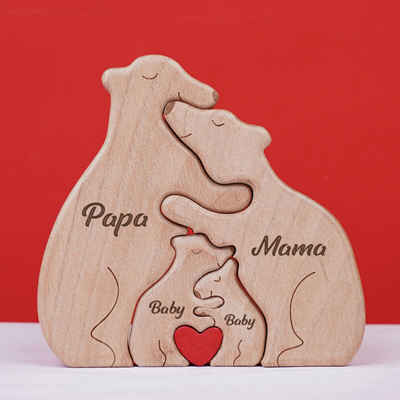 Personalized Wooden Bear Family Puzzle Cute Gift For Parents