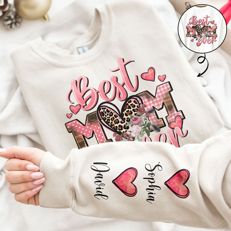 Sweatshirt personnalisé Best Mom Ever avec noms en coeur Cadeau de fête des mères attrayant