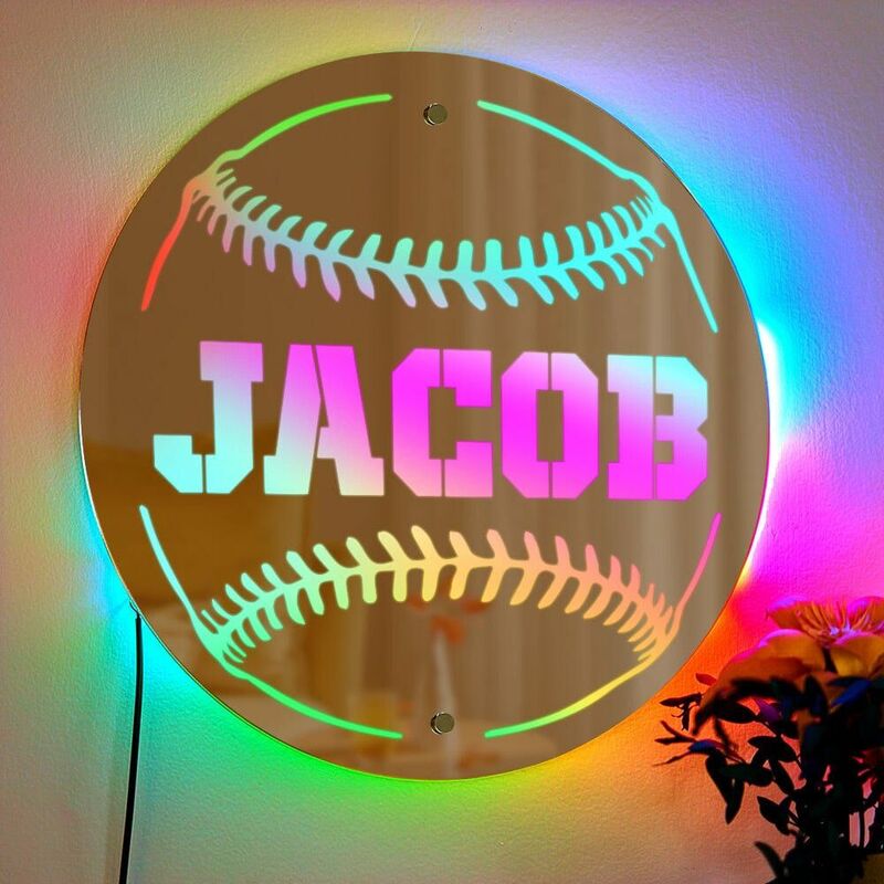 Personalized Led Mirror With Custom Name For Baseball Lovers