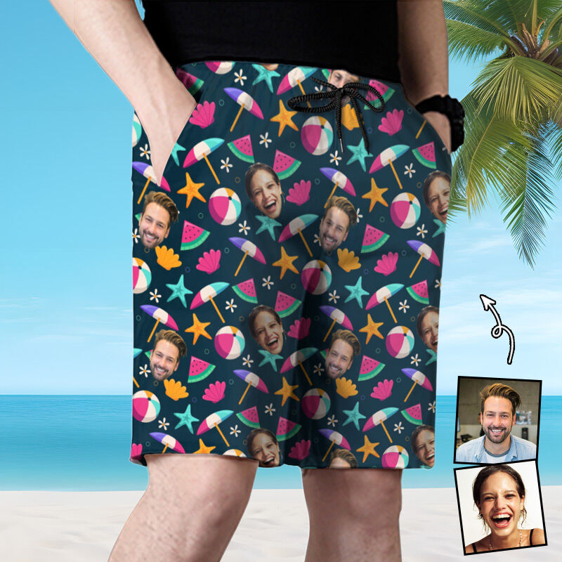 Personalized Picture Men's Beach Shorts with Starfish Pattern Cool Gift for Family