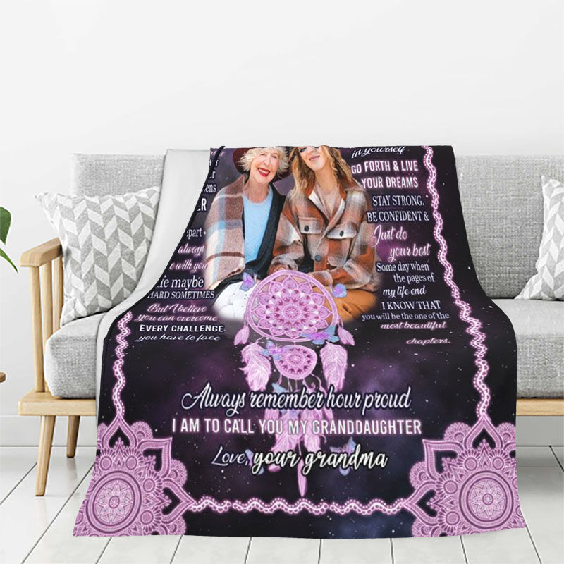 Personalized Picture Blanket with Purple Dream Catcher Pattern Creative Gift for Granddaughter