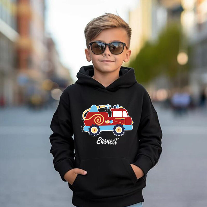 Personalized Children Hoodie Custom Name Band Car Pattern Gift For Boys