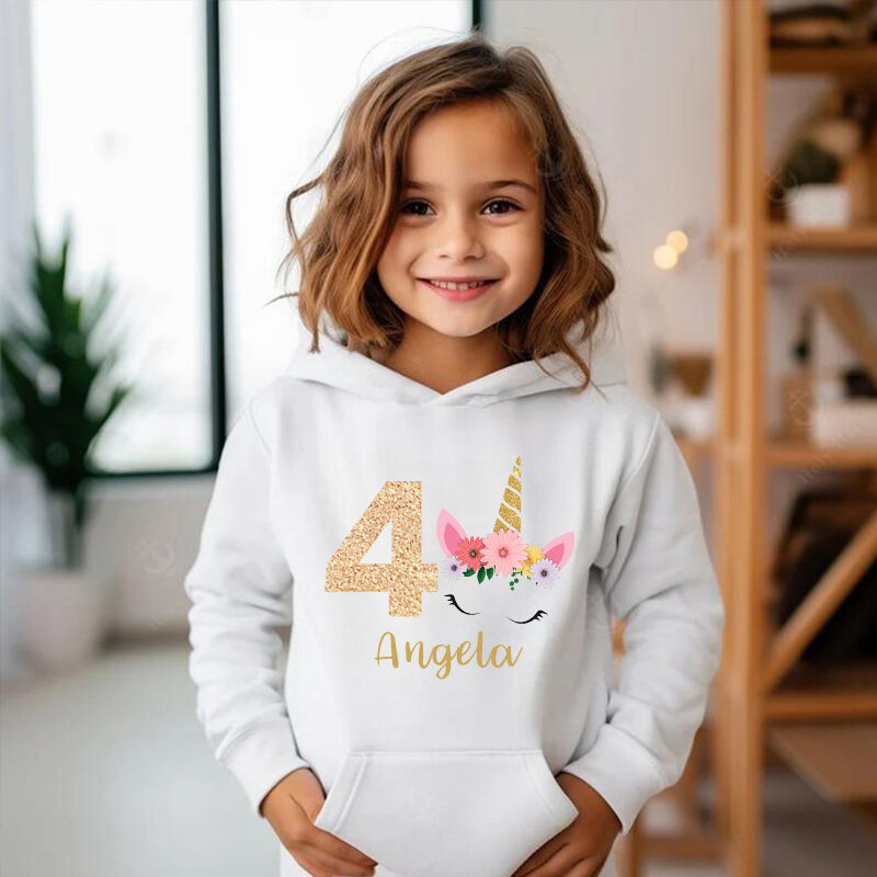 Personalized Children's Hoodie Custom Name And Age With Unicorn Pattern Cute Gift For Girls