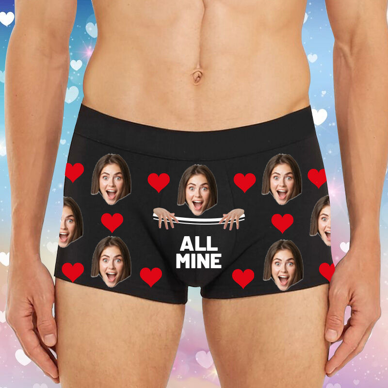 Personalisierte Foto Herrenunterwäsche Boxershorts Lustiges Geschenk zum Valentinstag "All Mine"