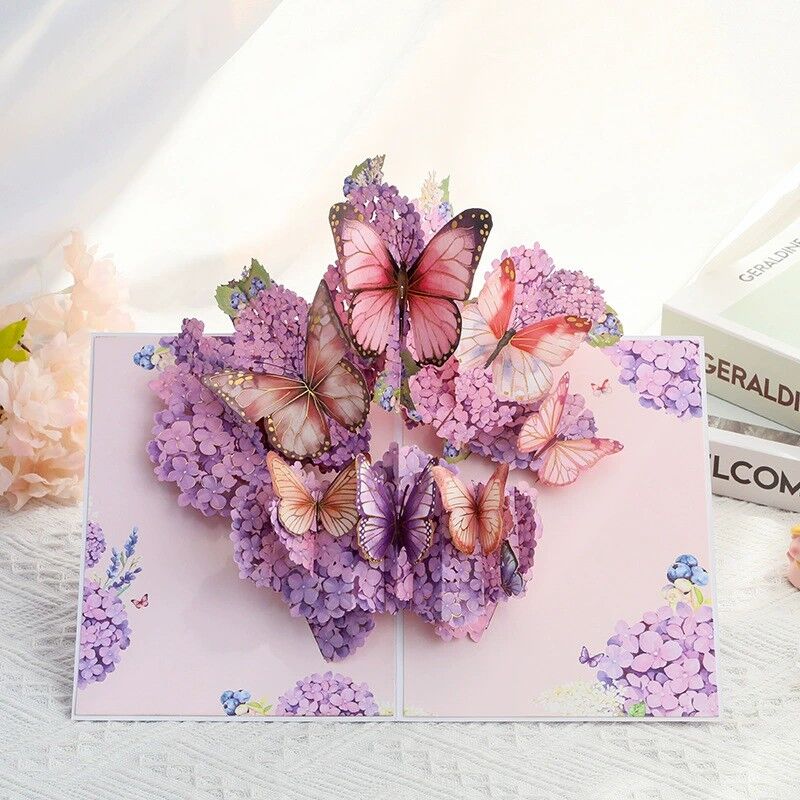 3D Pop Up Card Flying Butterflies Flowers Design Exquisite Mother's Day Gift