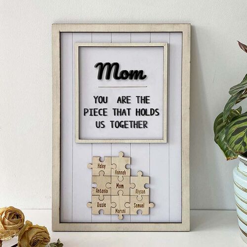 "You Are The Piece That Holds Us Together" Personalised Puzzles Engraved Name Frame