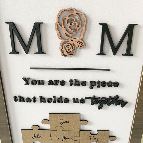 Personalized Puzzle Pieces Name Sign Mother's Day Gift With Rose