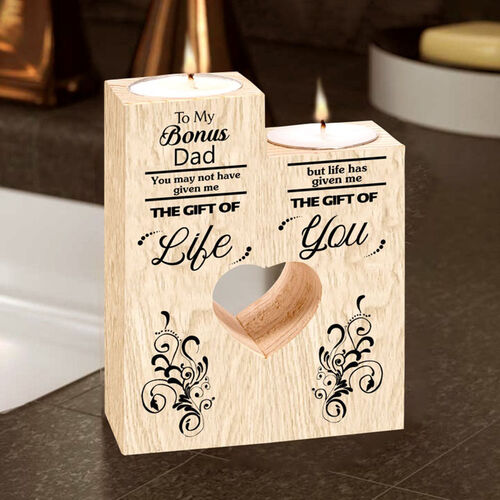 Geschenk für Bonus Dad Das Geschenk des Lebens Holzherz-Kerzenhalter
