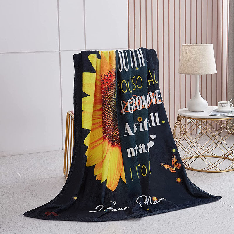 Personalized Flannel Letter Blanket Sunflower Butterfly Star Pattern Blanket Gift from Kids for Mom