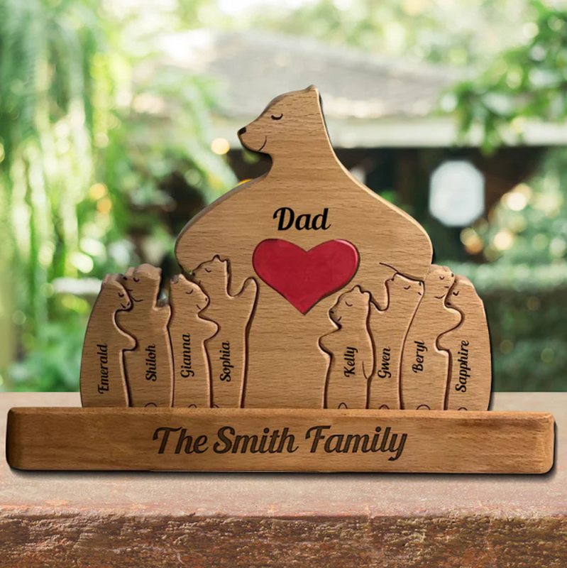 Personalized Family Bear Wooden Puzzle Warm Christmas Gift for Grandma